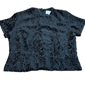 Nygard Collection black burnout velvet blouse back buttons crop womens' size 12